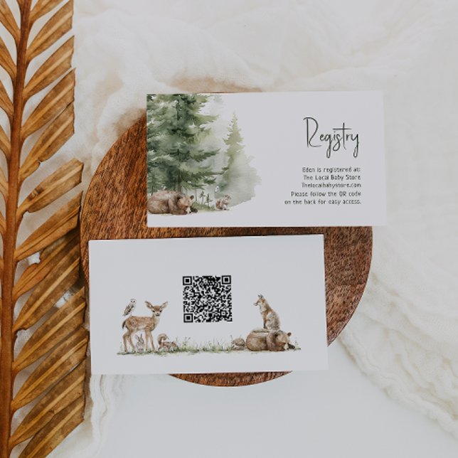 Forest Woodland Animals Baby Registry QR Code Enclosure Card (Creator Uploaded)