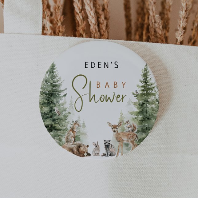 Forest Woodland Animals Baby Shower Button (Creator Uploaded)