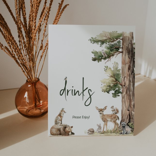 Forest Woodland Animals Baby Shower Drinks Pedestal Sign (Creator Uploaded)