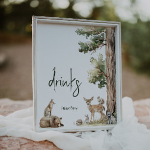 Forest Woodland Animals Baby Shower Drinks Sign