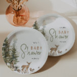 Forest Woodland Animals Baby Shower Paper Plate<br><div class="desc">Introducing our forest woodland animals baby shower paper plates, perfect for a cute and whimsical celebration! Featuring a watercolor forest story theme with adorable creatures like a fox, bunny, and deer, it's great for a gender-neutral shower. This bohemian-inspired design sets a sweet and simple scene with its natural landscape of...</div>