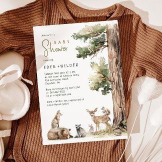 Forest Woodland Animals Couples Baby Shower Invitation