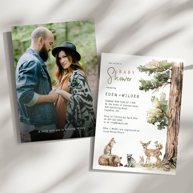 Forest Woodland Animals Couples Photo Baby Shower Invitation (Creator Uploaded)