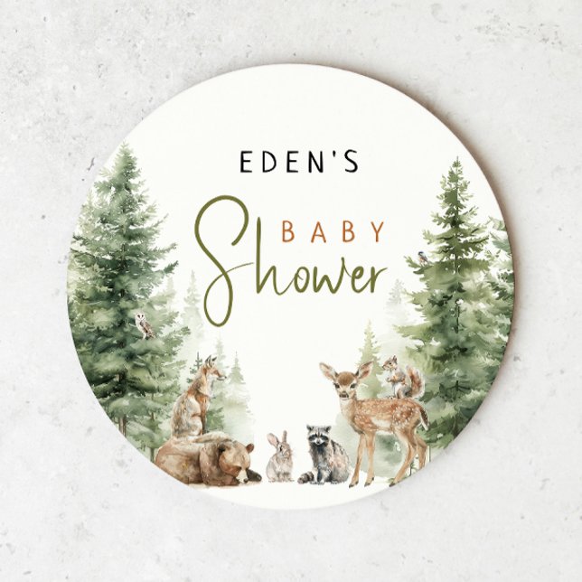 Forest Woodland Animals Cute Baby Shower Round Paper Coaster (Creator Uploaded)