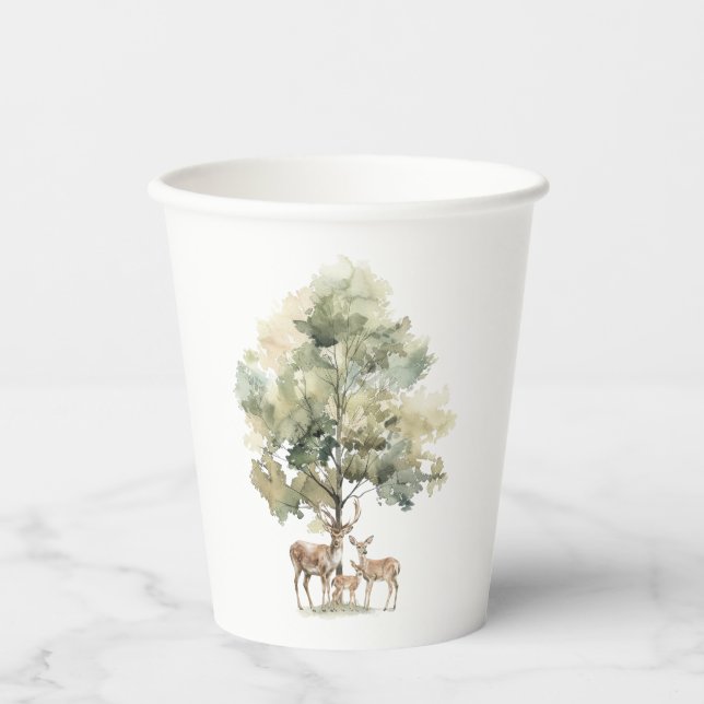 Forest Woodland Animals | Deer Family Baby Shower Paper Cups (Front)