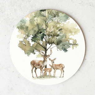 Forest Woodland Animals Deer Family Baby Shower Round Paper Coaster