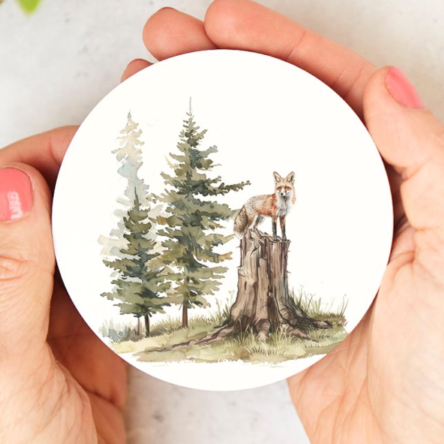 Forest Woodland Animals | Fox Baby Shower Round Paper Coaster (Creator Uploaded)