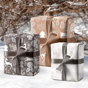 Forest Woodland Animals Fox, Deer, Rabbit & Floral Wrapping Paper Sheet