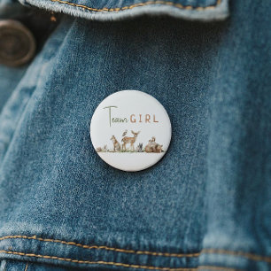 Forest Woodland Animals Gender Reveal Team Girl 6 Cm Round Badge