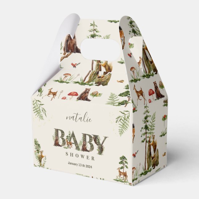 Forest woodland animals greenery baby shower favour box (Back Side)