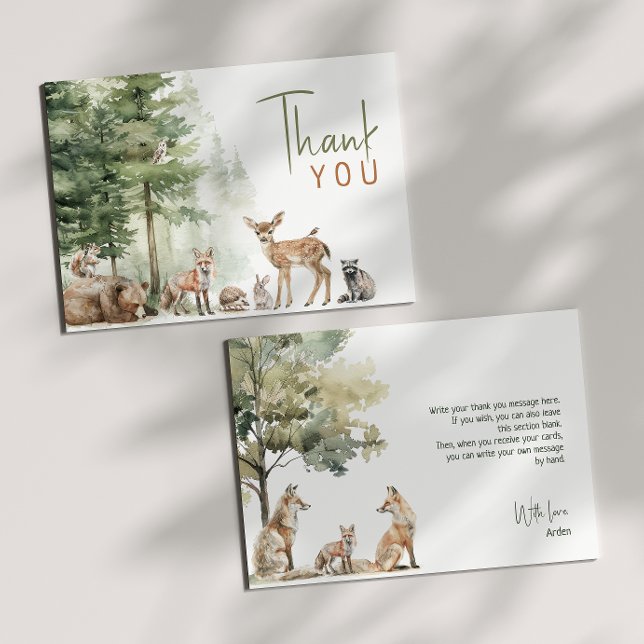 Forest Woodland Animals Horizontal Birthday Party  Thank You Card (Creator Uploaded)