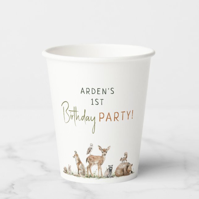 Forest Woodland Animals Kids Birthday Party Paper Cups (Front)