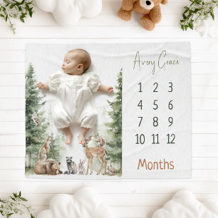 Forest Woodland Animals Milestone Baby Blanket