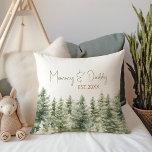Forest Woodland Animals Mummy & Daddy Est Cushion<br><div class="desc">Introducing our forest woodland animals Mummy & Daddy est throw pillow – perfect for a cute and whimsical celebration! It features a modern watercolor forest theme and's great for a gender-neutral shower. This bohemian design sets a sweet and simple scene with its natural landscape of green trees. Ideal for welcoming...</div>