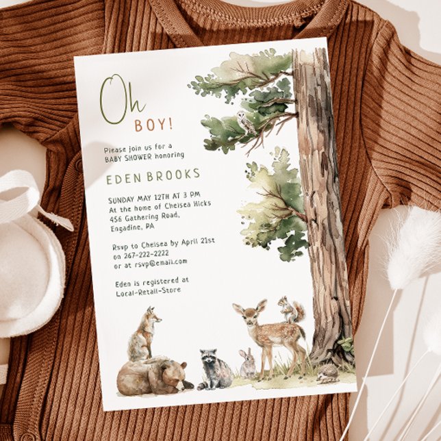 Forest Woodland Animals Oh Boy! Baby Shower Invitation (Creator Uploaded)