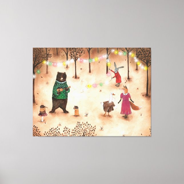 Forest Woodland Animals Party Illustration  Canvas Print (Front)