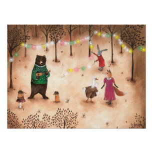 Forest Woodland Animals Party Illustration Nursery Poster