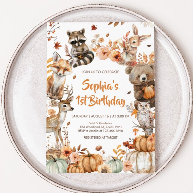 Forest Woodland Animals Pumpkin Birthday Party Invitation (Forest Woodland Animals Pumpkin Birthday Party Invitation)