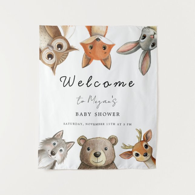 Forest Woodland Animals Travel Baby Shower Tapestry (Front)