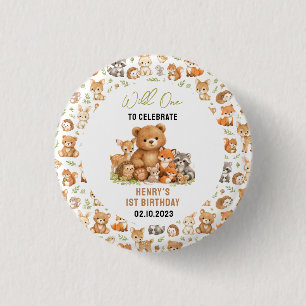 Forest Woodland Animals Wild One 1st Birthday 3 Cm Round Badge