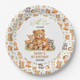 Forest Woodland Animals Wild One 1st Birthday Paper Plate
