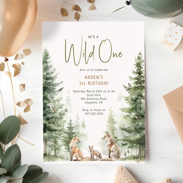 Forest Woodland Animals "Wild One" Kids Birthday Invitation (Creator Uploaded)