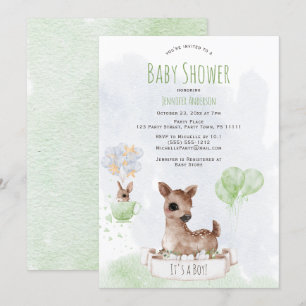 Forest Woodland Baby Deer Watercolor Invitation