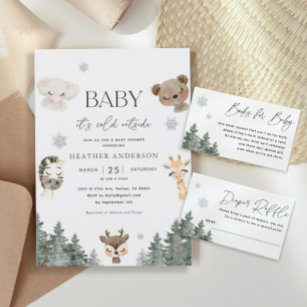 Forest Woodland Baby It's Cold Outside Baby Shower Invitation