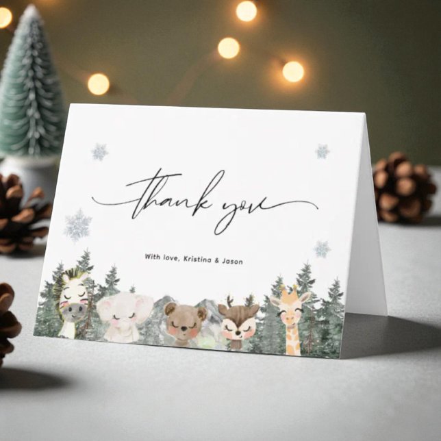 Forest Woodland Baby It's Cold Outside Baby Shower Thank You Card (Creator Uploaded)
