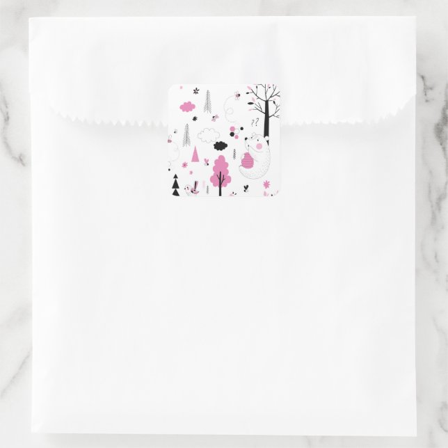 Forest Woodland Bear Bee Sweet Honey Square Sticker (Bag)