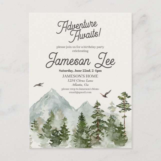 Forest woodland birthday party invite postcard (Front)