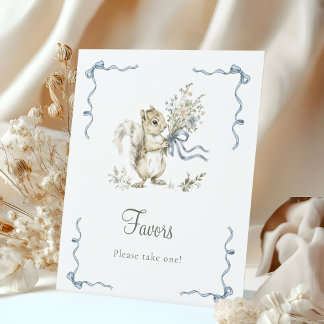 Forest Woodland Blue Bow Squirrel Diaper Raffle  Pedestal Sign