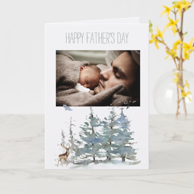 Forest Woodland Deer Father's Day with Photo Card (Yellow Flower)