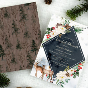 Forest Woodland Deer Holiday Bridal Shower Invitation