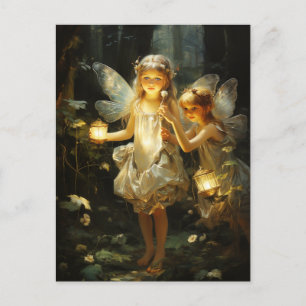 Forest Woodland Fairies Glowing Lanterns  Postcard