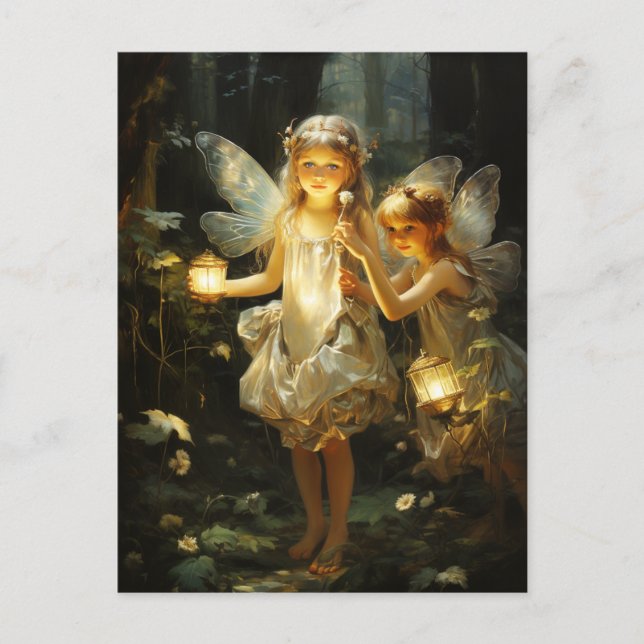 Forest Woodland Fairies Glowing Lanterns  Postcard (Front)