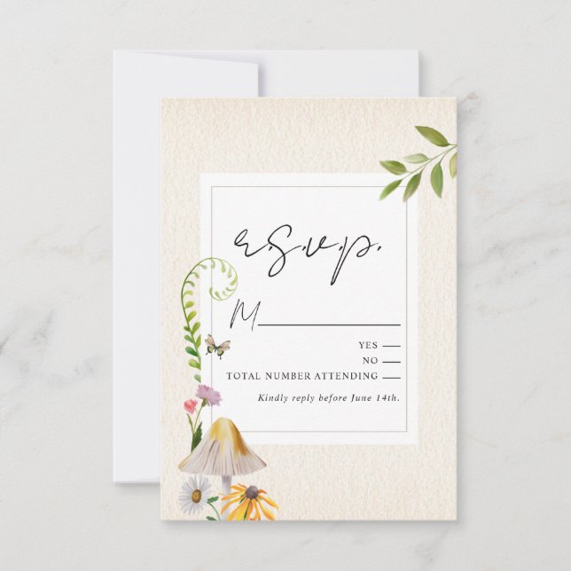 Forest Woodland Floral Mushroom Wedding RSVP (Front)