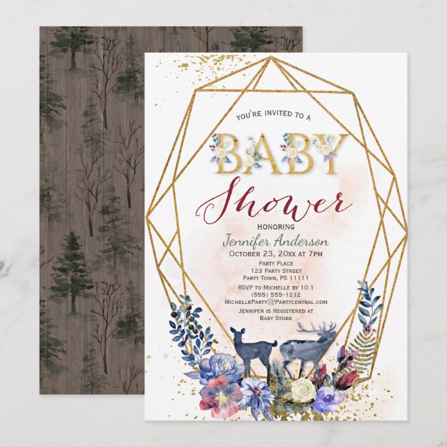 Forest Woodland Gender Neutral Baby Shower Invitation (Front/Back)