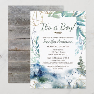 Forest Woodland Gold Country Deer Boy Baby Shower Invitation