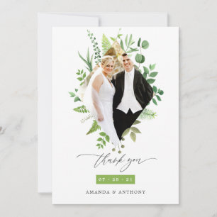 Forest Woodland Greenery Wedding Photo Collage Thank You Card