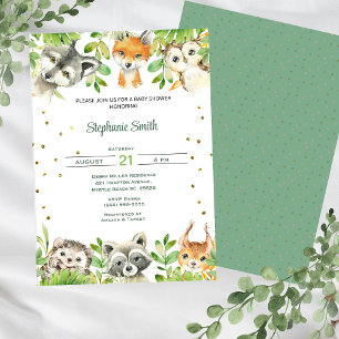 Forest Woodland Greenery Wild Animals Baby Shower Invitation