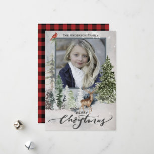 Forest Woodland Plaid Christmas Photo Holiday Card