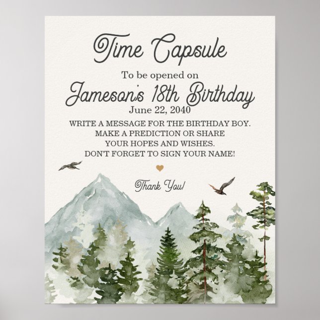 forest woodland time capsule party sign (Front)