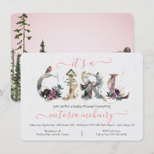 Forest Woodland Watercolor Girl Baby Shower Invitation