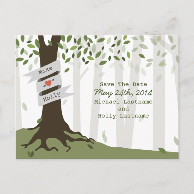 Forest / Woodland Wedding Save The Date Postcard (Front)