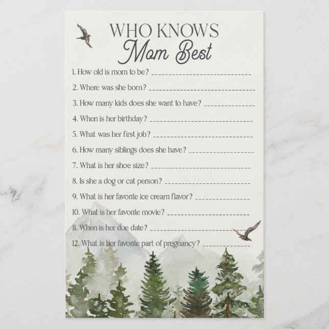 forest woodland who knows mum best baby shower (Front)
