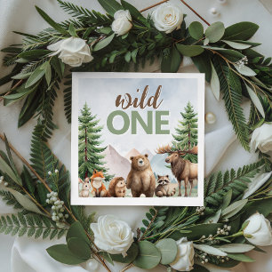 Forest Woodland Wild One Birthday Napkins