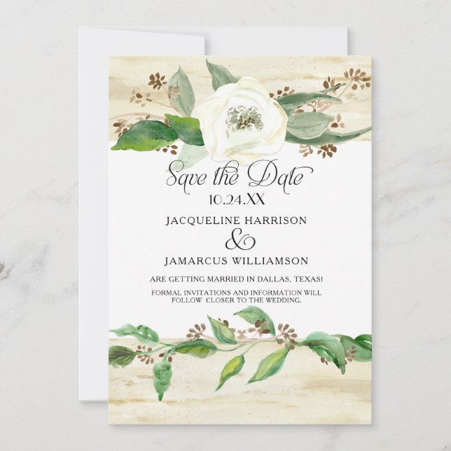 Forest Woodland Wood Leaf BOHO Photo Save the Date (Front)