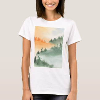 Forest Woods Slope Hills Haze Fog Watercolour Grap T-Shirt