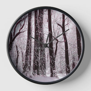 FOREST WOODS SNOWY WINTER SCENERY CLOCK